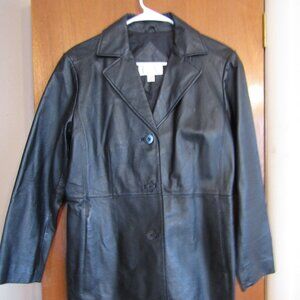 Worthington Black Leather Jacket Womens Petite Medium 3 Button Lined